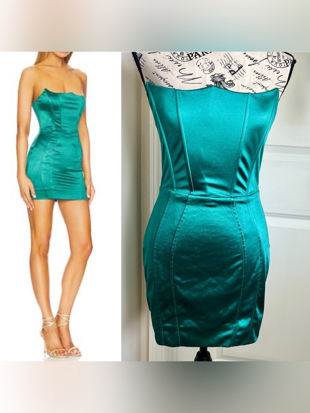 Superdown Zoe Strapless Satin Bodycon Mini Dress Green Sz S